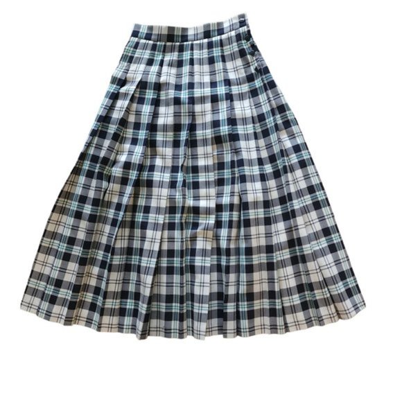 Vintage Jaeger Plaid white and navy pleated wool midi skirt - Picture 4 of 12